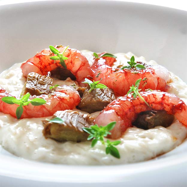 Risotto con gamberetti e melanzane